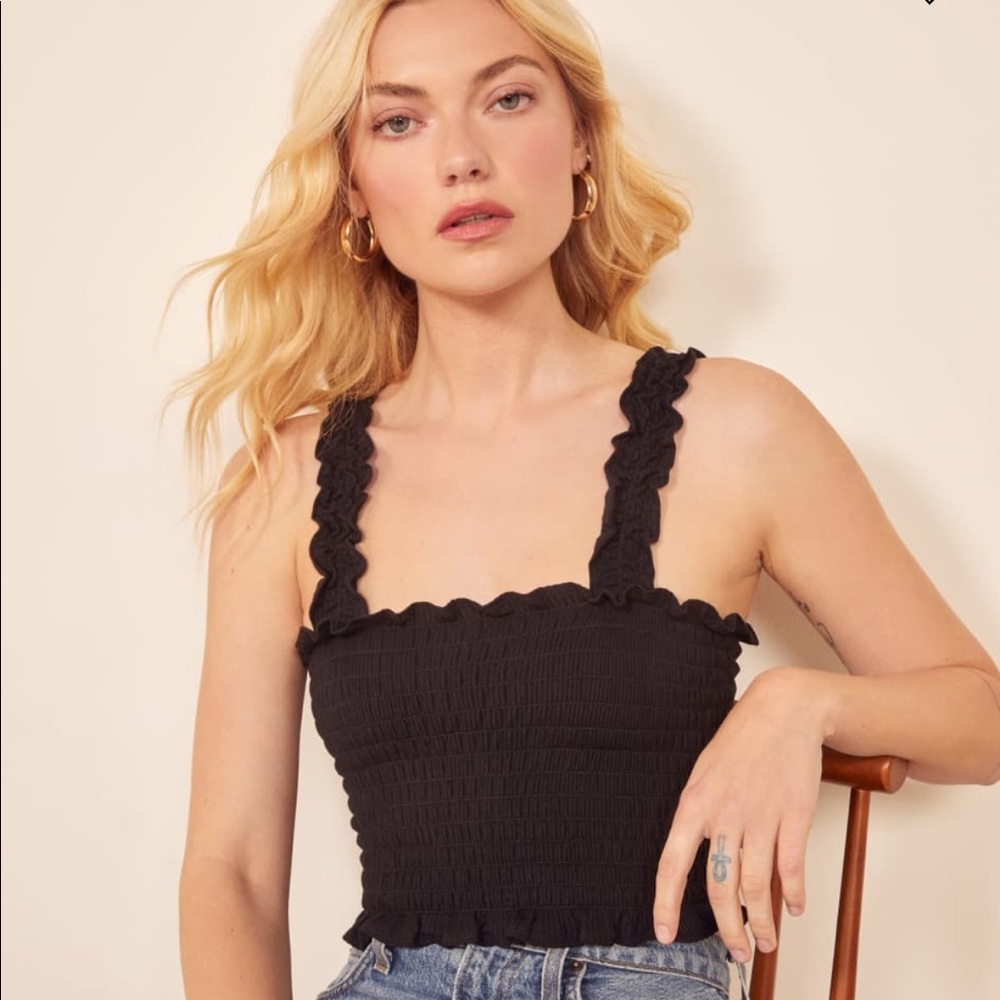 Reformation Leonore Ruched Black Tank Size XS